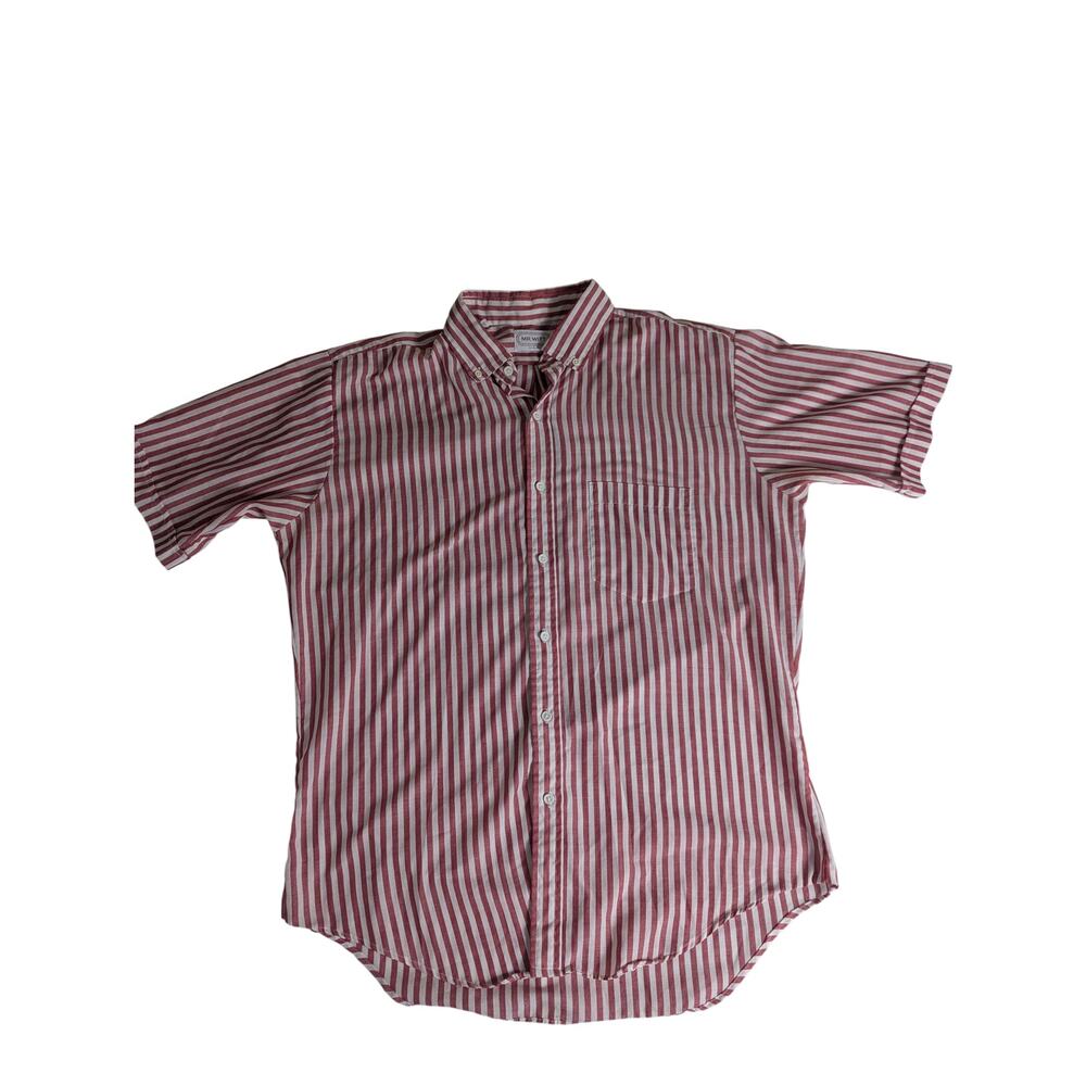 MR WITT USA Mens Large Red White Striped Button Down Shirt Short Sleeve